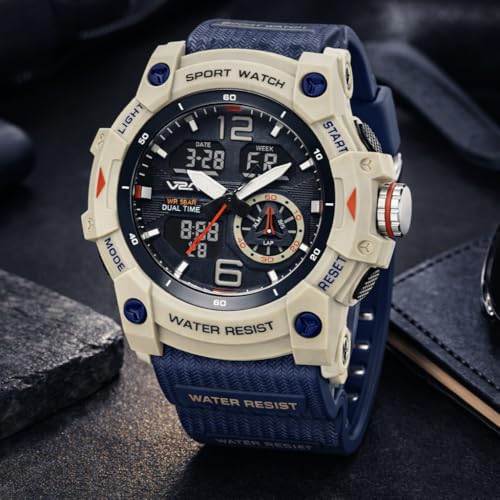 Image of V2A Stryke 50mm Analog Digital Watch for Men | Rugged Guard Bezel Design | Alarm Stopwatch Backlight | TPU Sport Strap | 50M Water Resistant Outdoor Watch | Gift for Mens
