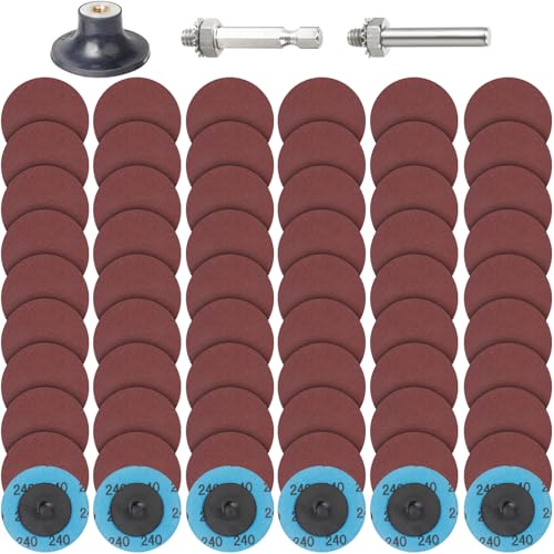 PMIQSA 63 Pcs Quick Change Discs Set, 2 Inch (50mm) Sanding Discs with 1/4" Holder Grit 240, for Die Grinder Discs Surface Prep Burr Rust Paint Removal