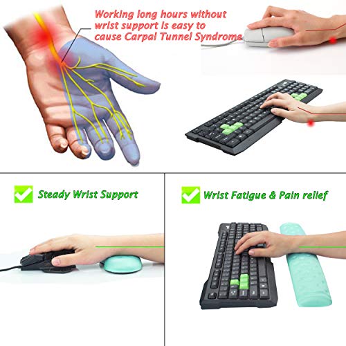 Brila Memory Foam Mouse & Keyboard Wrist Rest Support Pad Cushion Set For Computer, Laptop, Office Work, Pc Gaming - Massage Holes Design - Easy Typing Wrist Pain Relief (Aquamarine) #TOP5