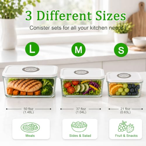 Image of Vacuum Seal Containers,3pcs Glass Vacuum Seal Containers for Food Storage