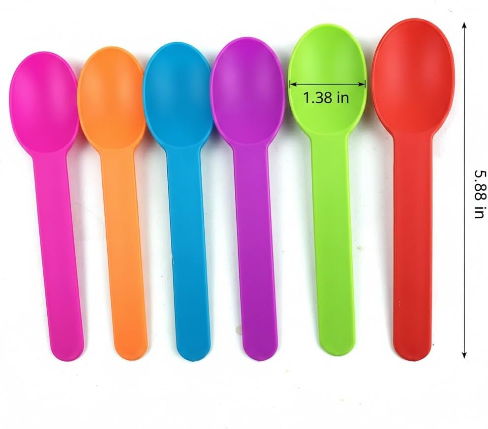 Heyiwell 50PCS Premium Plastic Spoons, 5.9" Ice Cream & Dessert Spoon Random 5 Colors