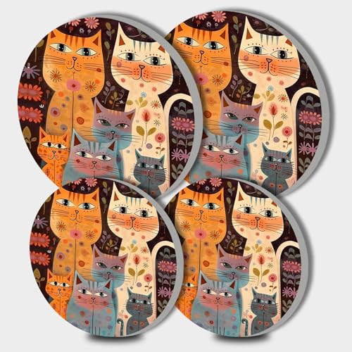 Tucocoo Abstract Cats Electric Stove Burner Covers, Set of 4 Round Stove Burner Covers, 8 Inches and 10 Inches, Gas Stove Burner Covers, Metal Stove Burner Cover, Animal Floral Cooktop Decorative