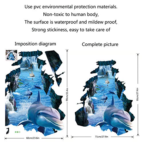 3D Stickers Three-Dimensional Wall Stickers Floor Stickers Ocean World Cute Dolphins Removable Murals Home Art Decoration Suitable For Children's Wall Stickers Children's Babies Children's Bedroom Ceilings Living Rooms Kindergartens #TOP1