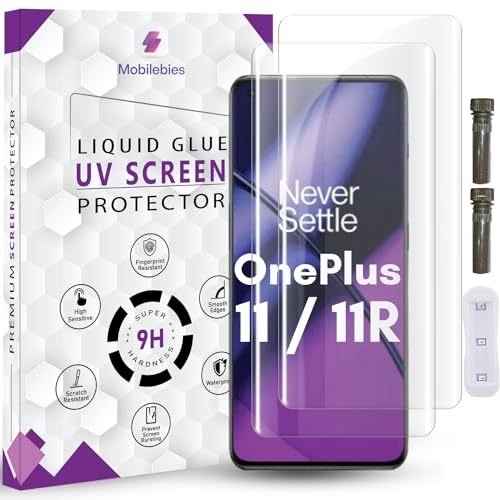 Image of Advanced HD+ UV Tempered Glass Screen Protector For OnePlus 11 / OnePlus 11R (6.7 Inch, Pack of 2) Full Adhesive UV Curved Screen Guard, Case Friendly with installation kit