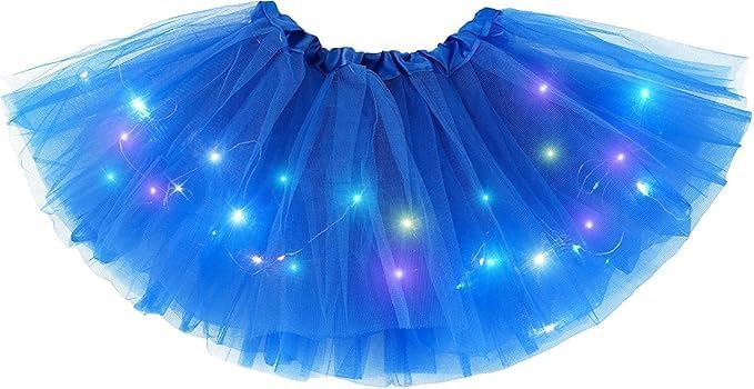 Bybyseno Girl Tutu Skirt Light Up LED Ballet Tutu Skirt 2-8 Years Fluffy Ballet Dress Up Costume for Kids Party 3-Layer Multicolor Skirts (Dark Blue)