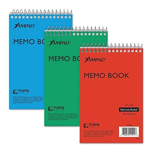 Ampad Efficiency Pocket Notebook, Recycled, 4 X 6 Inches, Single Wire, Top Open, Assorted Covers,3 Notebooks per Pack, Red/Blue/Green (45-094)