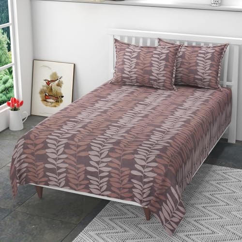 Image of 200 TC 100% Polycotton Printed Supersoft Bedsheet for Single Bed with 2 King Size Pillow Covers Soft /Breathable Wrinkel Free -60x90 Inches -Coffee