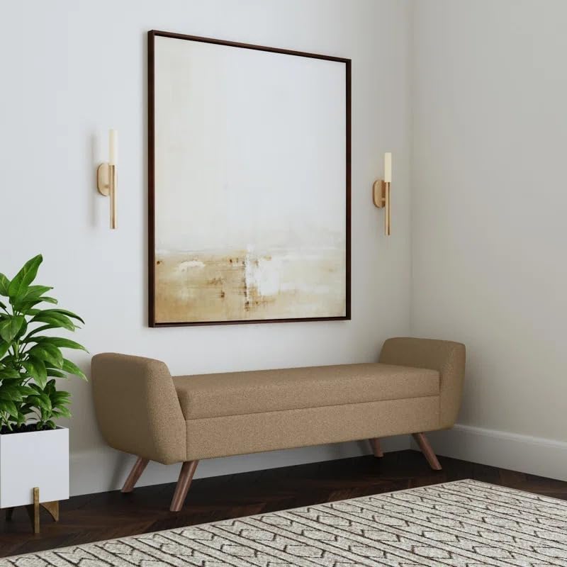 Wood, N6 Upholstered Storage Sofa couches Ottoman Bench 2 Seater Sofa Chaise Lounger Pouffe for Living Room Bedroom Office (Light Brown)-image-30