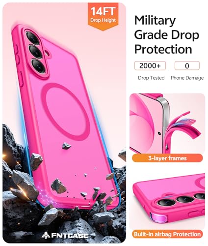 Image of FNTCASE for Samsung Galaxy S26 Case: [Fit for Magsafe] [Full Camera Protection & Screen Protector] Translucent Matte Military Grade - Shockproof Protective Phone Cover for Samsung S 26 - Hot Pink
