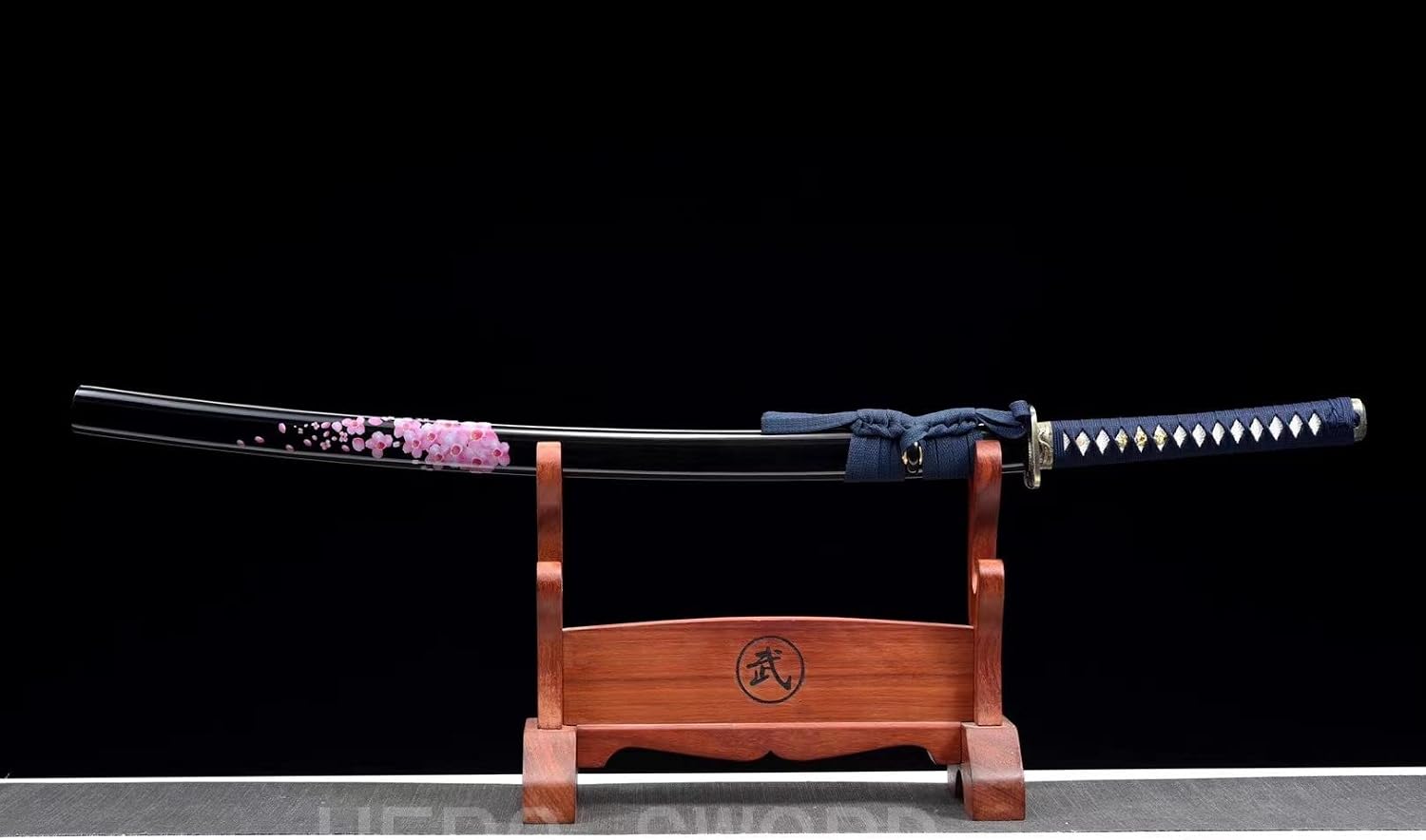 HERO SWORD Handmade Pink Cherry Blossom Japanese Samurai Sword 1095 High Carbon Steel Black Blade White Hamon Katana