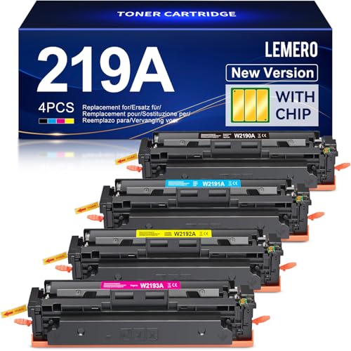 Lemero 219A Toner mit Chip Kompatibel für HP Color LaserJet Pro MFP 3302FDWG 3302SDWG 3302FDW 3302SDW 3302FDN 3202DW 3302FDNG 3202DN für 219 219X W2190A Schwarz Cyan Magenta Gelb (4 Pack)