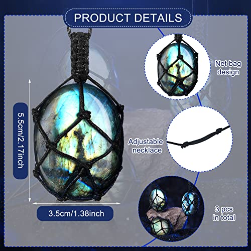 Kingdder Natural Labradorite Pendant Necklace, Hand-woven Rope Healing Crystal Stone Holder Necklace with Adjustable Length for Women Men2