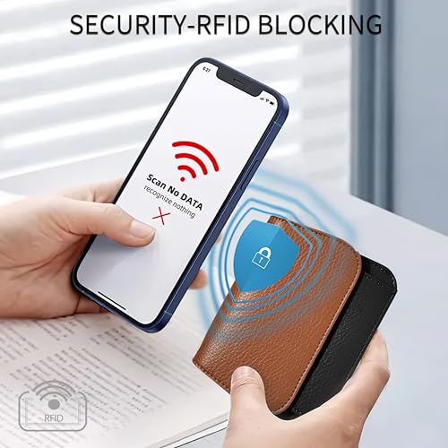 Image of Women Small Wallet RFID Blocking Slim Wallet with Coin Pocket Tri-Fold Credit Card Holder with ID Window and Keychain(Brown&Black)