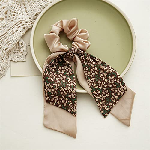 Bandana Hair Scrunchies With Ribbon Bow Scarf Scrunchies For Women, Elegant Floral Hair Ties Plaid Scarf Scrunchies (6 Pcs Double Layer) #TOP4