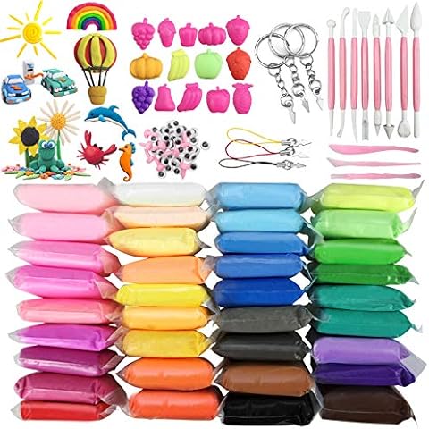 Modeling Clay Kit,DIY Creative Air Dry Clay for Kids,36Colors Ultra Light Magic Clays,with Tools,Fruit Models,Animal Accessories for Art Crafts,Non-Toxic,Non-Stick,Ideal Clay Kits Gift for Girls Boys Cover