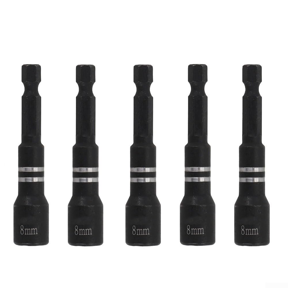 Set di 5 chiavi a bussola esagonali, 8 x 65 mm, in acciaio al cromo-vanadio, con punta magnetica, per trapano elettrico, riparazioni auto fai da te