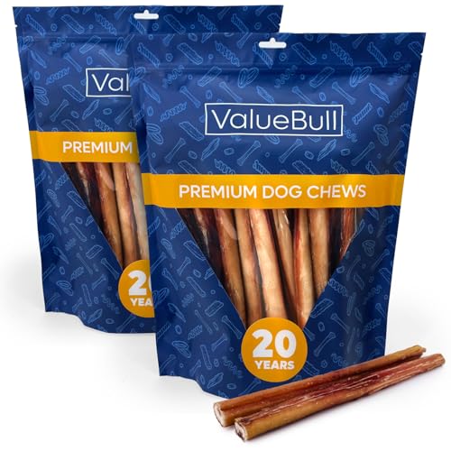 ValueBull Bully Sticks for Dogs, Jumbo 12 Inch, 50 Count - All Natural Dog Treats, 100% Beef Pizzles, Single Ingredient