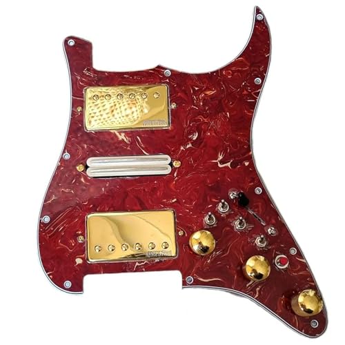 HSH Prewired Guitar Strat Pickguard Set, Gold Alnico 5 Humbucker Pickups，Coil Splitting Switch ，Multi Switch Harnesses,For Fender Electric Guitar Part Replacement