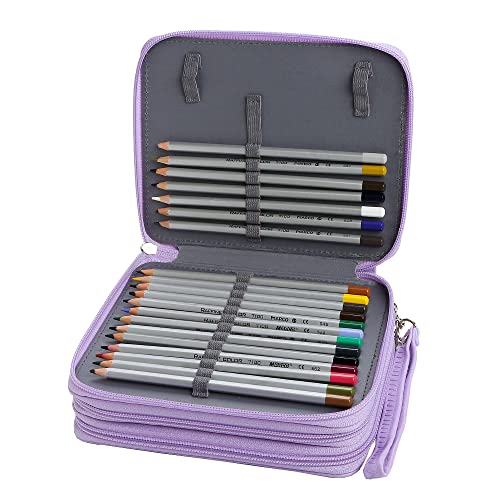 Image of 72 Slots Pencil Case Organizer w /Removal Handle Strap | 3-Layer Zipped Pencils Box Large for Colored Pencils Watercolor Pencils for Office and Travel for Artist