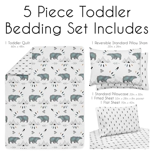 Image of Sweet Jojo Designs Bear Mountain Watercolor Boy Toddler Kid Childrens Bedding Set 5 Pieces Comforter, Sham and Sheets