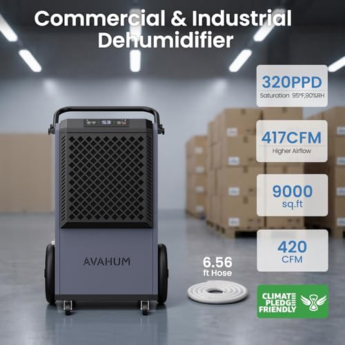 Image of 320 Pint Commercial Dehumidifier,Industrial Dehumidifier for 8,000 Sq.Ft Basement Warehouse, Large Heavy Duty Commercial Grade Dehumidifiers with Drain Hose, Auto Defrost,5-Year Limited Warranty