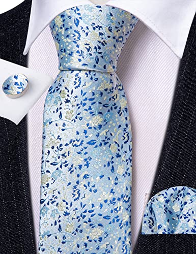 Barry.Wang Mens Floral Ties Set Silk Necktie Handkerchief Cufflinks for Formal Wedding Business - Image 6