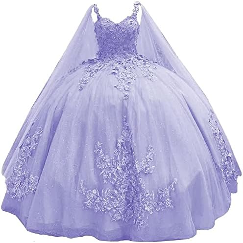 TRHTX Gorgeous Lavender Mexican Quinceanera Prom Dresses Puffy Sparkly Beaded Ball Gown Petite Spaghetti Straps Glitter Birthday Dresses for Sweet 16th 2