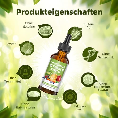 Mommachi Liposomale Vitamin B Komplex Tropfen, Hochdosiert Flüssiges mit alle 8 B-Vitamine (B1, B2, B3, B5, B6, B7, B9, B12), Vegan, Keine Zusatzstoffe, Aktive Vitamin B Formen, 60ml (1 Packung)