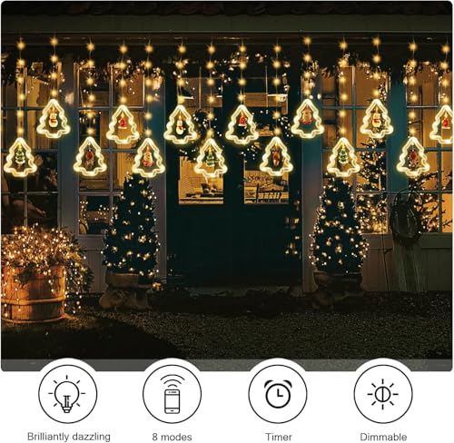 Image of Quace Christmas Tree Curtain Lights Decoration LED Lights Indoor Christmas Fairy Lights for Window Bedroom Decorations, Xmas String Lights for Tree Home Garden Decorations