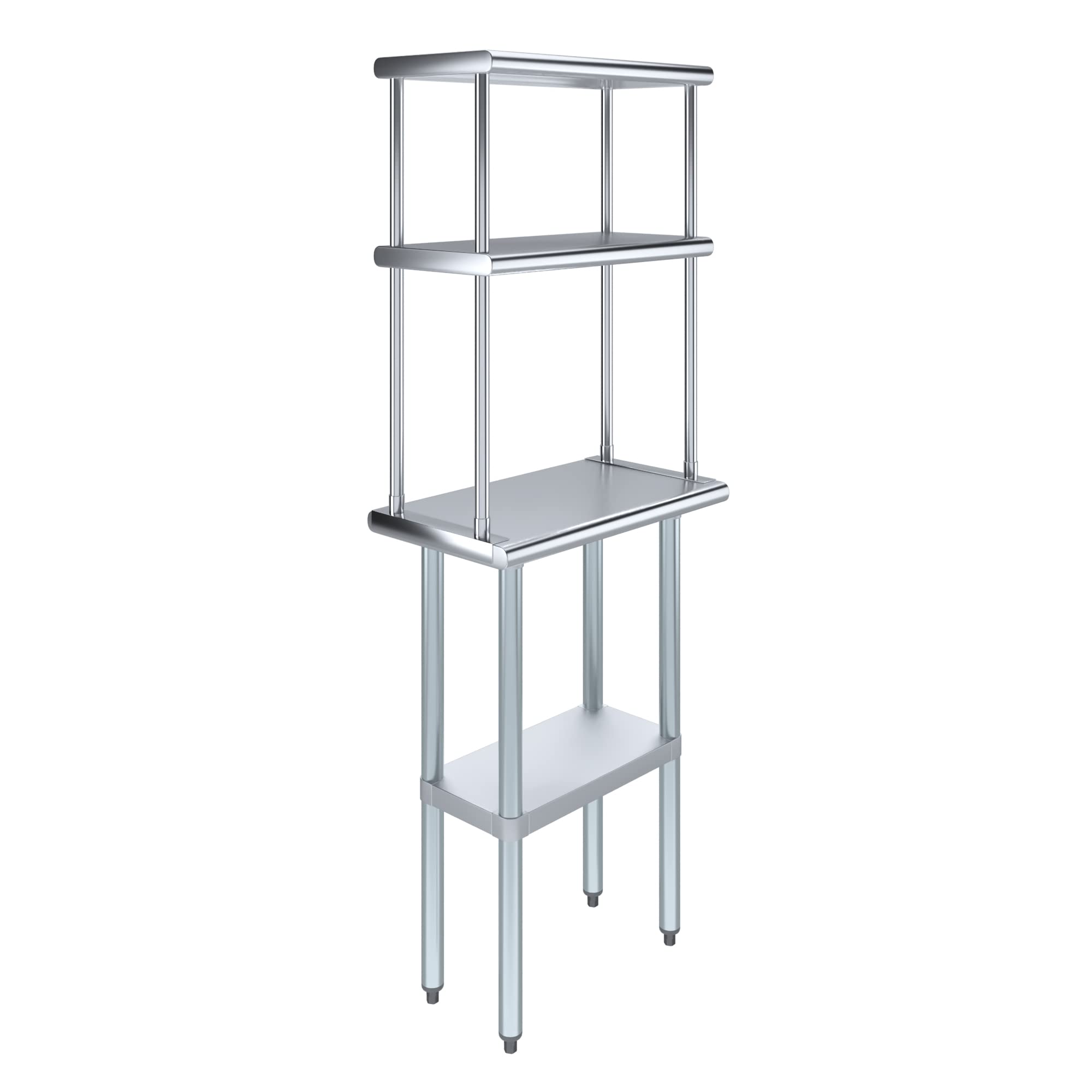 AmGood Stainless Steel Work Table with 12" Wide Double Tier Overshelf | NSF (Stainless Steel Table with Double Overshelves, 24" Long x 14" Deep)