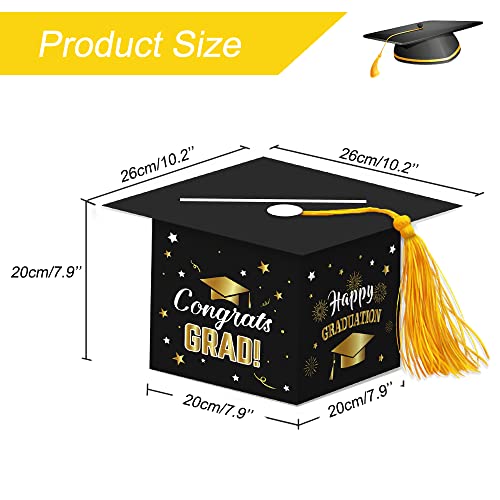 Image of 2026 Graduation Party Card Box, Black Gold Congrats Cap Card Holder Box with Tassel for 2026 Graduation Party Decoration