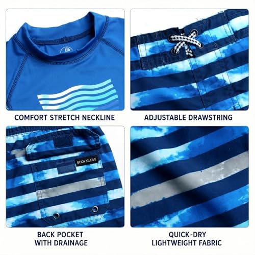 Image of Body Glove Boys Swim Set - 2 Piece Boys Swim Trunks with Rash Guard UV Protection Swimsuit Kids Bathing Suits (Sizes 4-12)