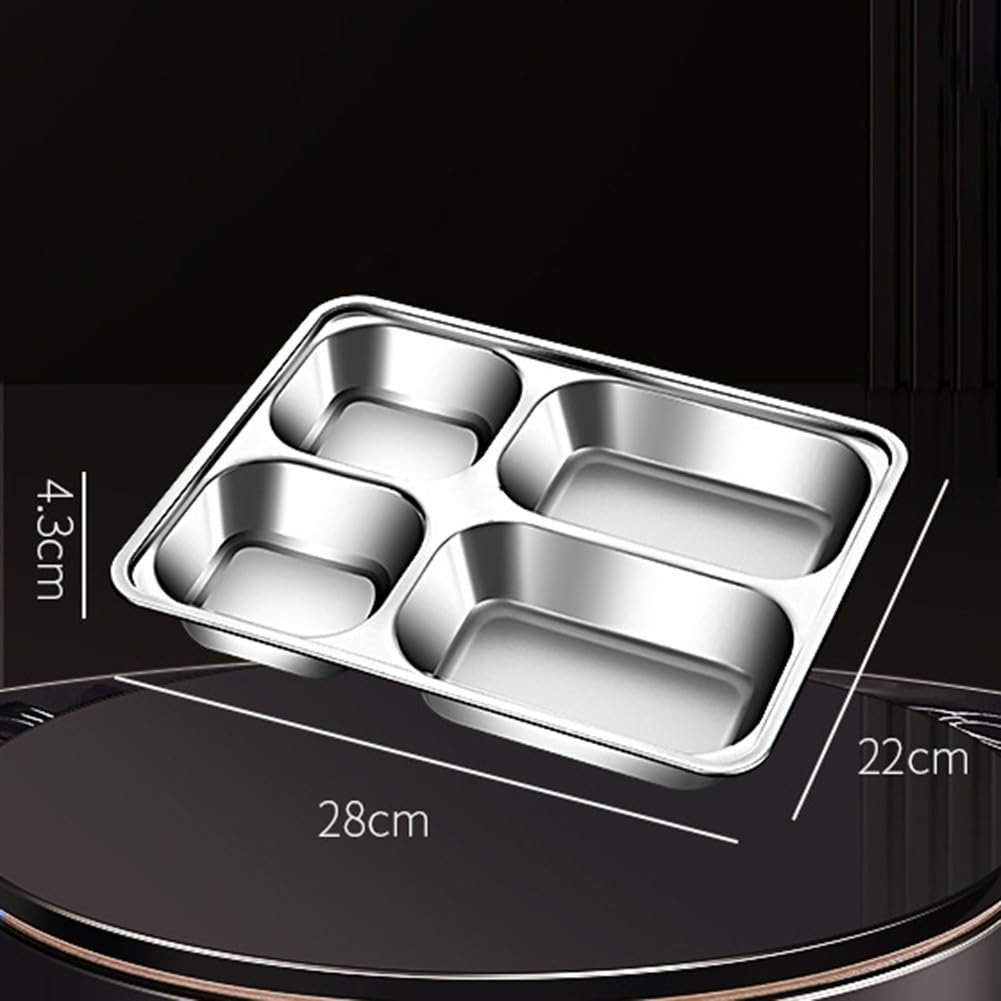 Bandeja de acero inoxidable con tapa, diseño apilable de 4 compartimentos, apta para lavavajillas, para adultos, camping, uso doméstico y control de porciones