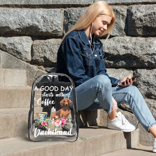 A Good Day Starts With Coffee And Dachshund Clear Backpack - Lightweight Transparent Backpack For Security, Sports & Travel4