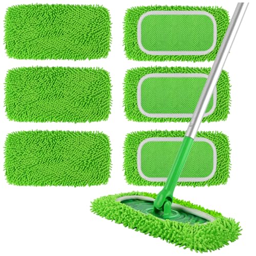 ZEHRAI Reusable Microfiber Mop Pads Compatible with Swiffer Sweeper Washable Dust Mop Pads Refill Reusable Swiffer Mop Pads for Hardwood Floor Cleaning 6 Pack