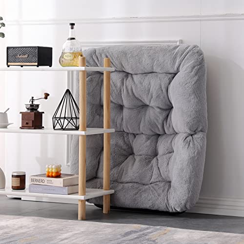 Givjoy Saucer Chair, Soft Faux Fur Oversized Folding Accent Chair, Soft Furry Lounge Lazy Chair, Metal Frame Moon Chair For Bedroom, Living Room #TOP5