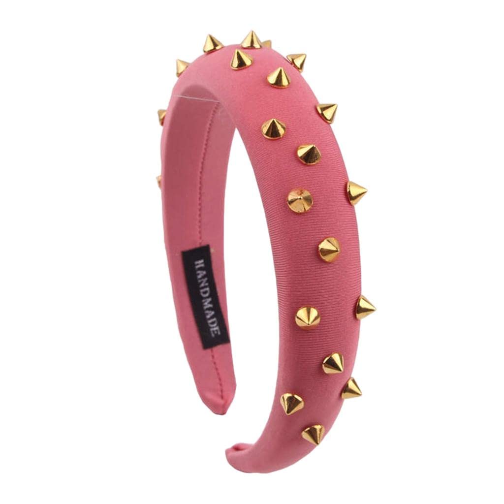 Women Punk Rivet Headband Sponge Headwear Wide Head Wrap Hair Bands Pink-image-45