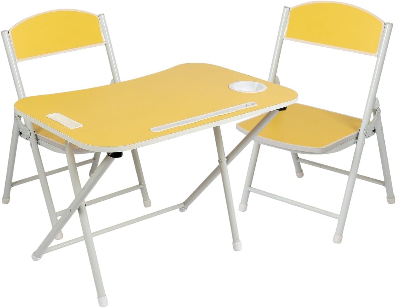 The Tickle Toe Kids Foldable Table and Chair Set | 1 Table + 2 Chairs | Study Play Dining Set for Toddlers Age 2-5 | MDF Top with Metal Frame | Portable & Compact | Made in India | Yellow