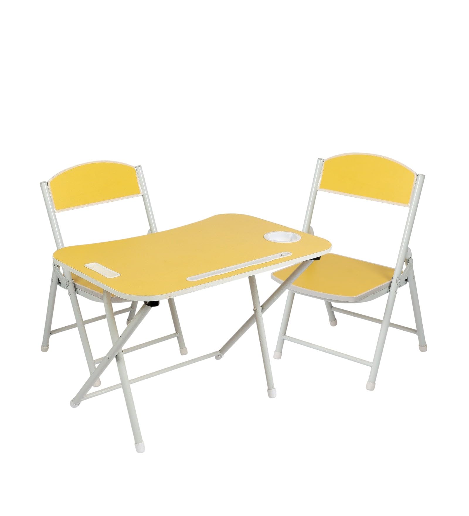 The Tickle Toe Kids Foldable Table and Chair Set | 1 Table + 2 Chairs | Study Play Dining Set for Toddlers Age 2-5 | MDF Top with Metal Frame | Portable & Compact | Made in India | Yellow