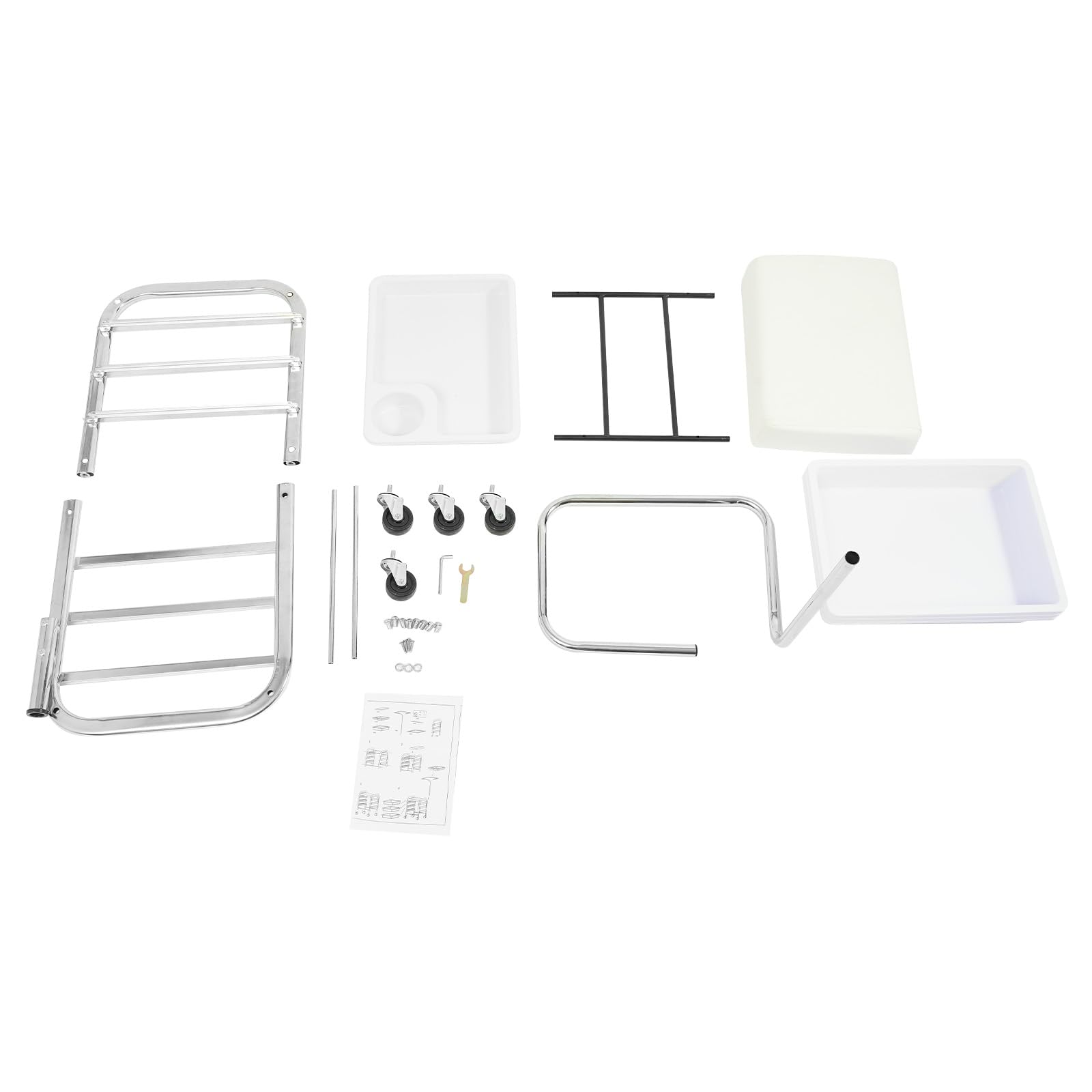 Carro de manicura regulable en altura blanco 100 kg 3 capas ruedas bandeja 20,87-30,31 pulgadas 12,2 x 14,96 x 17,32 pulgadas
