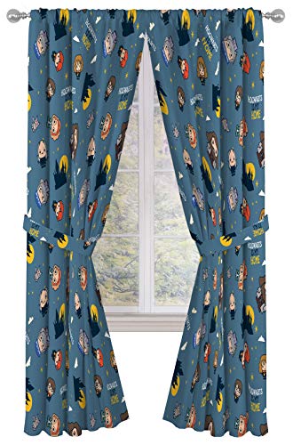 Jay Franco Kids Window Drapes - 4 Piece Curtain Set Includes 2 Tiebacks, Beautiful Bedding Room Décor and Easy Set Up, Gray - Harry Potter, 84 Inch