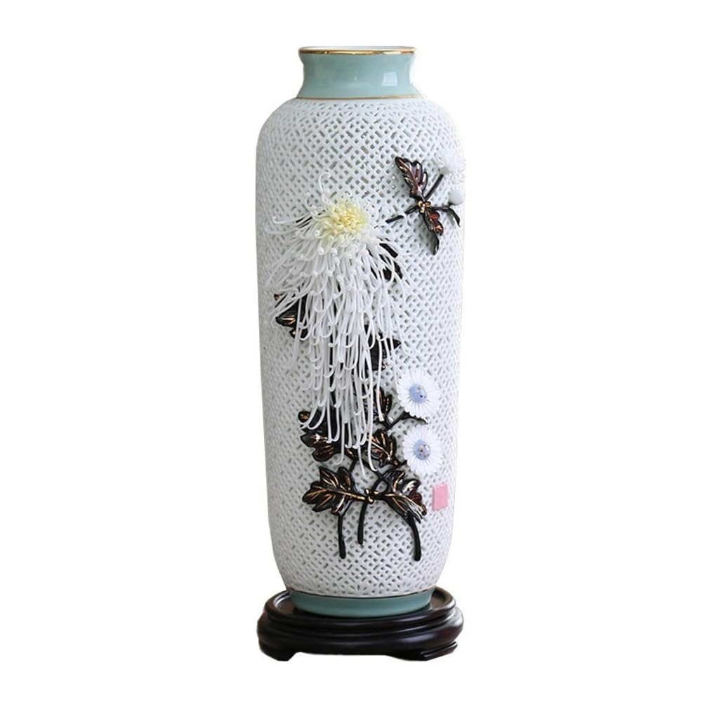 Vase céramique blanc jade de style chinois rétro pour décoration