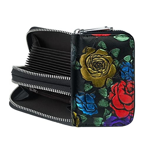Porte-cartes de crédit RFID femme en cuir véritable imprimé rose doré