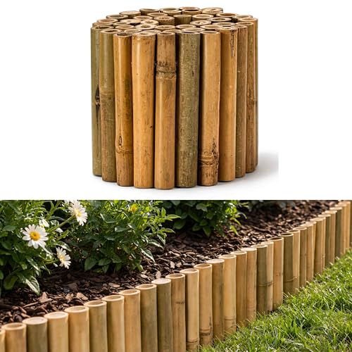 ADEPTNA Bamboo Lawn Edging Border 15cm x 1m Heavy Duty Wooden Garden Border Edging Flexible Log Roll Fence for Flower Beds Grass Lawns Pathways Trees Gravel Soil Patio Garden Decoration