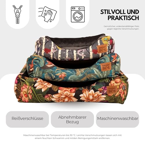 Golden Dog Hundebett Hundekorb Waschbarer Hundekorb Flauschige Hundematratze mit erhöhten Rändern Weiches Hundesofa, Katzen Samt „Square Kinia“ (Vögel, XL)