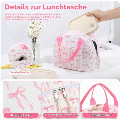 BuyCard Rosa Isolierte Lunch-Tasche für Damen, Aus Cord, 11.2L – Ansicht 4