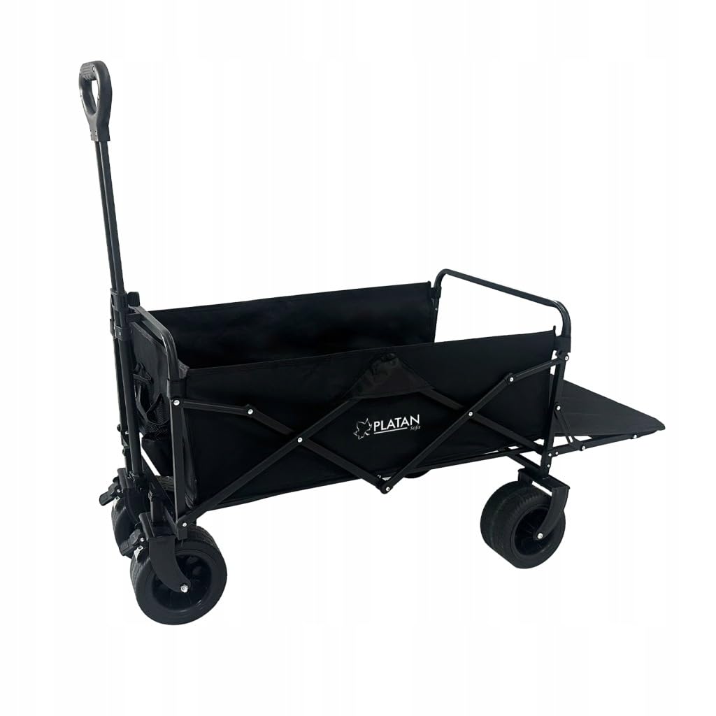 Bollerwagen 120L XXL Klappbar Geländereifen mit Hecktür | Strand- & Gartenwagen, 120 kg Tragkraft, klappbar, höhenverstellbarer Griff, Vorderräder 360° schwenkbar & bremsbar