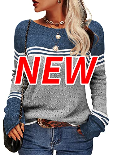 Image of Danedvi Womens Fall Fashion 2026 Sweaters Colorblock Lightweight Striped Crewneck Winter Trendy Pullover Tops