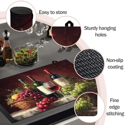 Image of Multi-Design Silicone Stove Cover for Glass /Electric Stoves - 3-in-1 Heat-Resistant Protector Mat, Non-Slip Drying Rack (Grapes Wine Bottle, 28 inch L x 20 inch W)