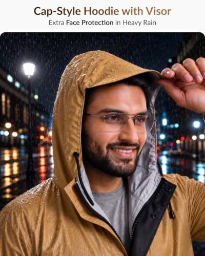 Image of Destinio Rain Coat for Men Waterproof with Hood, Thick Polyester, Leak Proof, Premium Zipper, Raincoat for Bike Riding, Double Layer Rain Suit for Riders, Rainwear Set